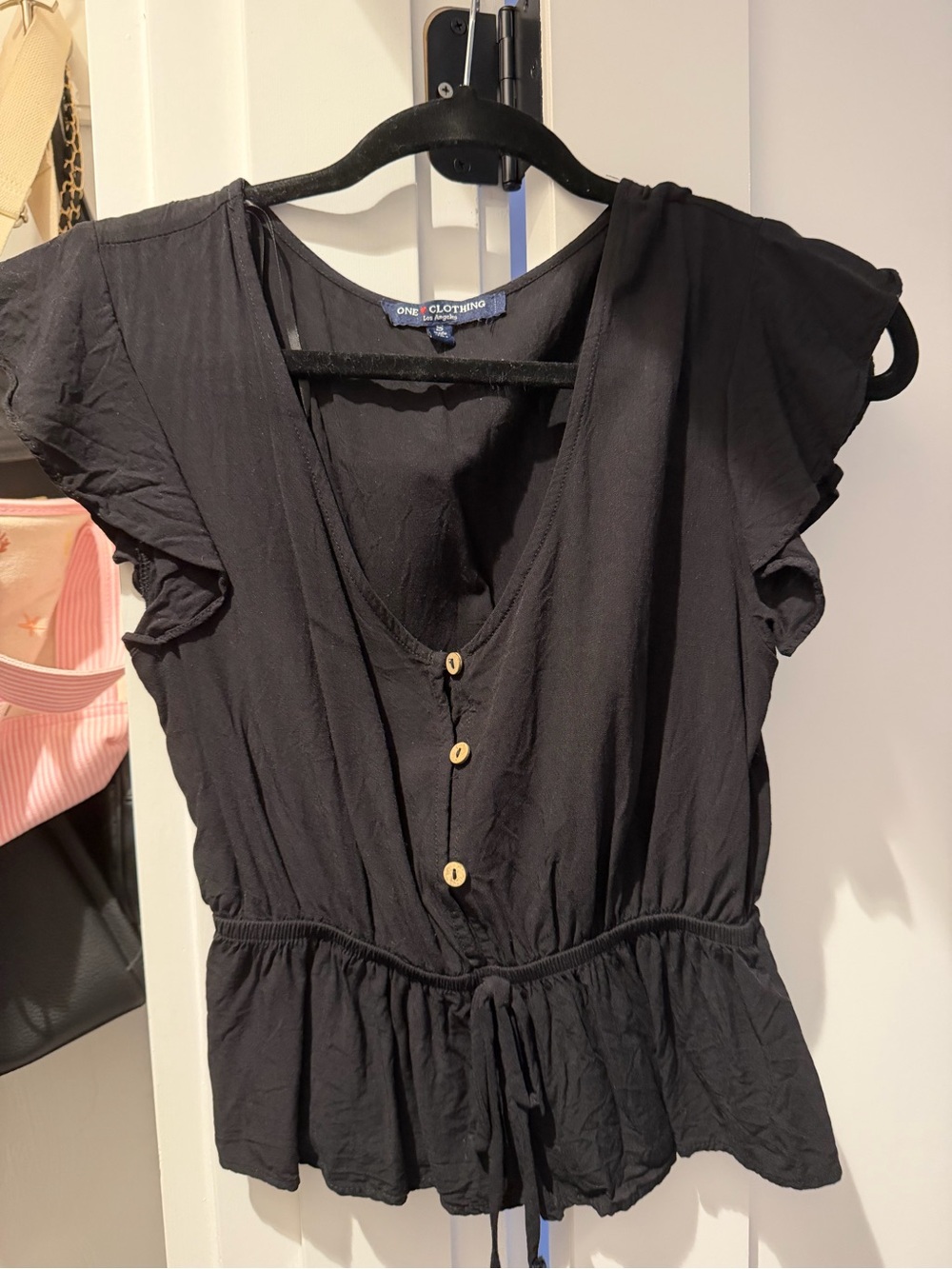 one clothing Black V-Neck Button Peplum Top